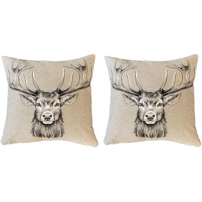 Dekokissen HOME WOHNIDEEN "CIERVO", beige (natur), B:45cm L:45cm, Baumwolle, Polyester, Dekokissen_Sitzkissen_Kissenhüllen, mit Füllung, Gobelin