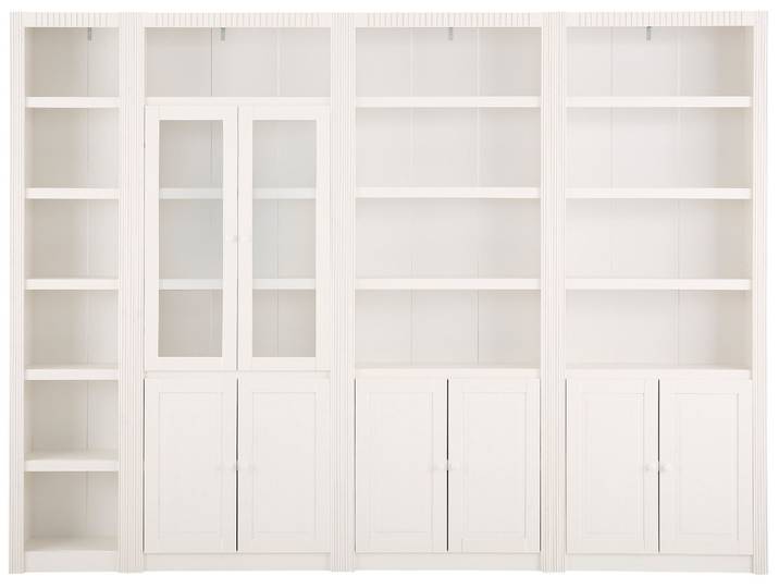 Raumteilerregal GOODPRODUCT Bergen Bücherregal, 8 Türen & 12 verstellbare & 8 feste Einlegeböden , weiss (weiß), B:289cm H:213cm T:27cm, Regale, Raumteilerregal, 24 Fächer, 8 Türen, 2 davon mit Glaseinsatz, eine natürliche Maserung