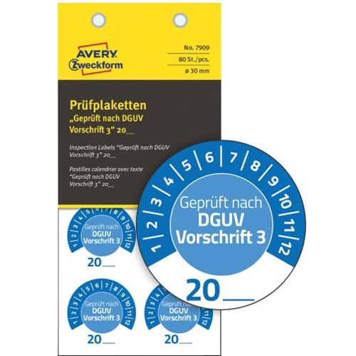 AVERY Zweckform 80 Prüfplaketten 7909 blau 30,0 x 30,0 mm