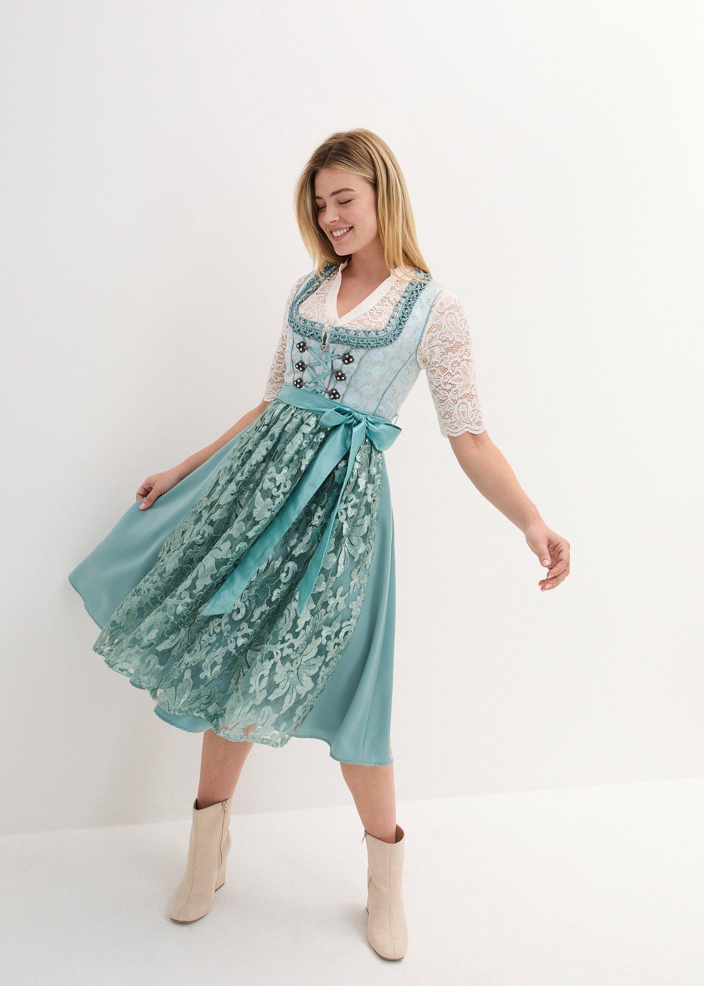 bonprix Dirndl mit Pailletten Schürze (2-tlg.Set), blau, Gr.40, Glänzendes Dirndl mit Pailletten-Schürze und Schnürung