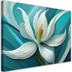 LEINWANDBILD Lilie türkis Blume gemalt 60x40cm