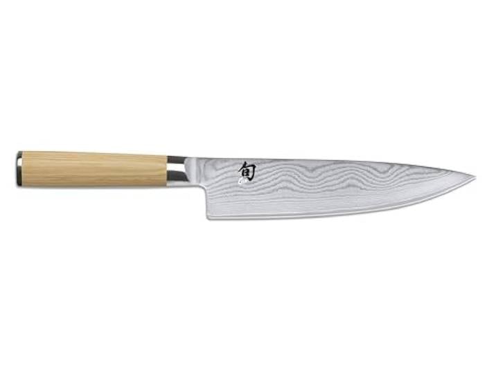 KAI Shun Classic Couteau de Chef Japonais Blanc 20 cm Longueur de Lame - Couteau Damas 32 Couches Noyau VG MAX - 61 (±1) HRC - Manche en Pakkawood - Fabriqué au Japon - Couteau de Chef Forgé
