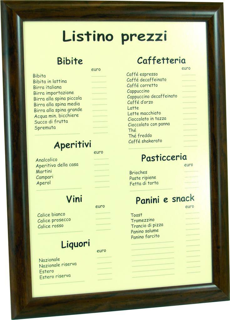 Nero Lavagne Cornice Listino Bar 47 x 35 cm Noce Pnc