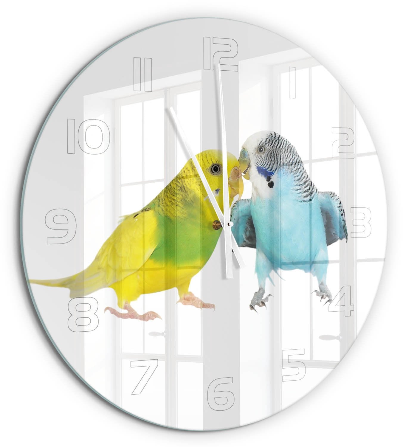 Tulup Parkieten Moderne Wandklok - Rond Glas Design - Veelkleurig - Diameter: 60 cm