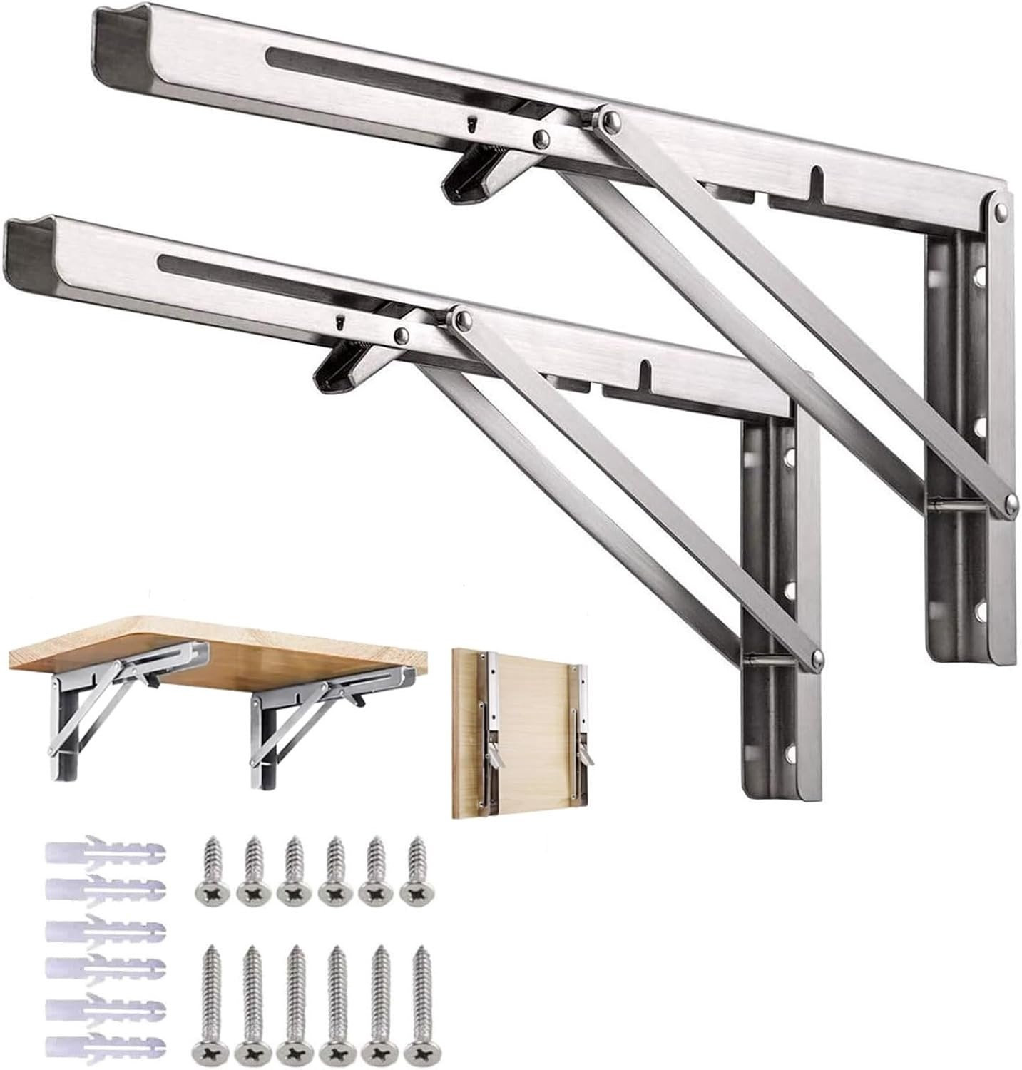 Set van 2 professionele RVS vouwconsoles voor wandmontage, ruimtebesparende tafelsteunen voor meubels