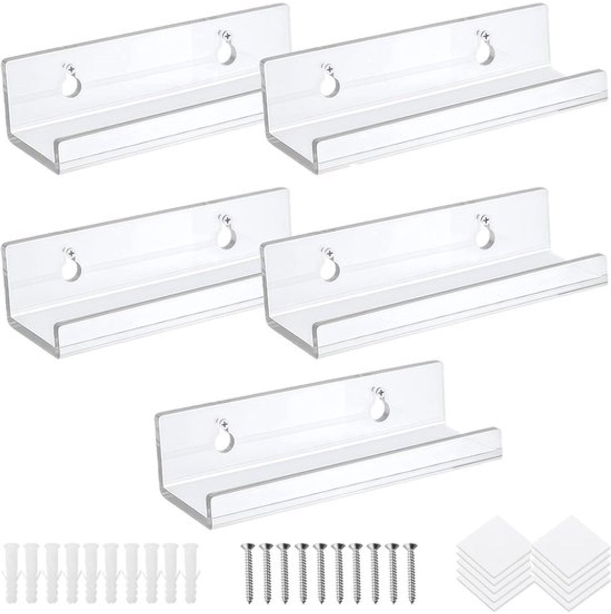 Set van 5 minimalistische zwevende wandplanken van acryl voor vinylplaten
