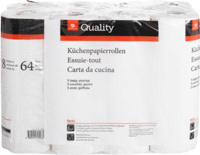 Küchenpapierrollen, 3-lagig, 8 Rollen à 64 Blätter