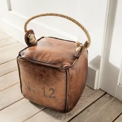 Faktorei Türstopper rund Vintage Leder, Ø 19 cm, 20 cm hoch