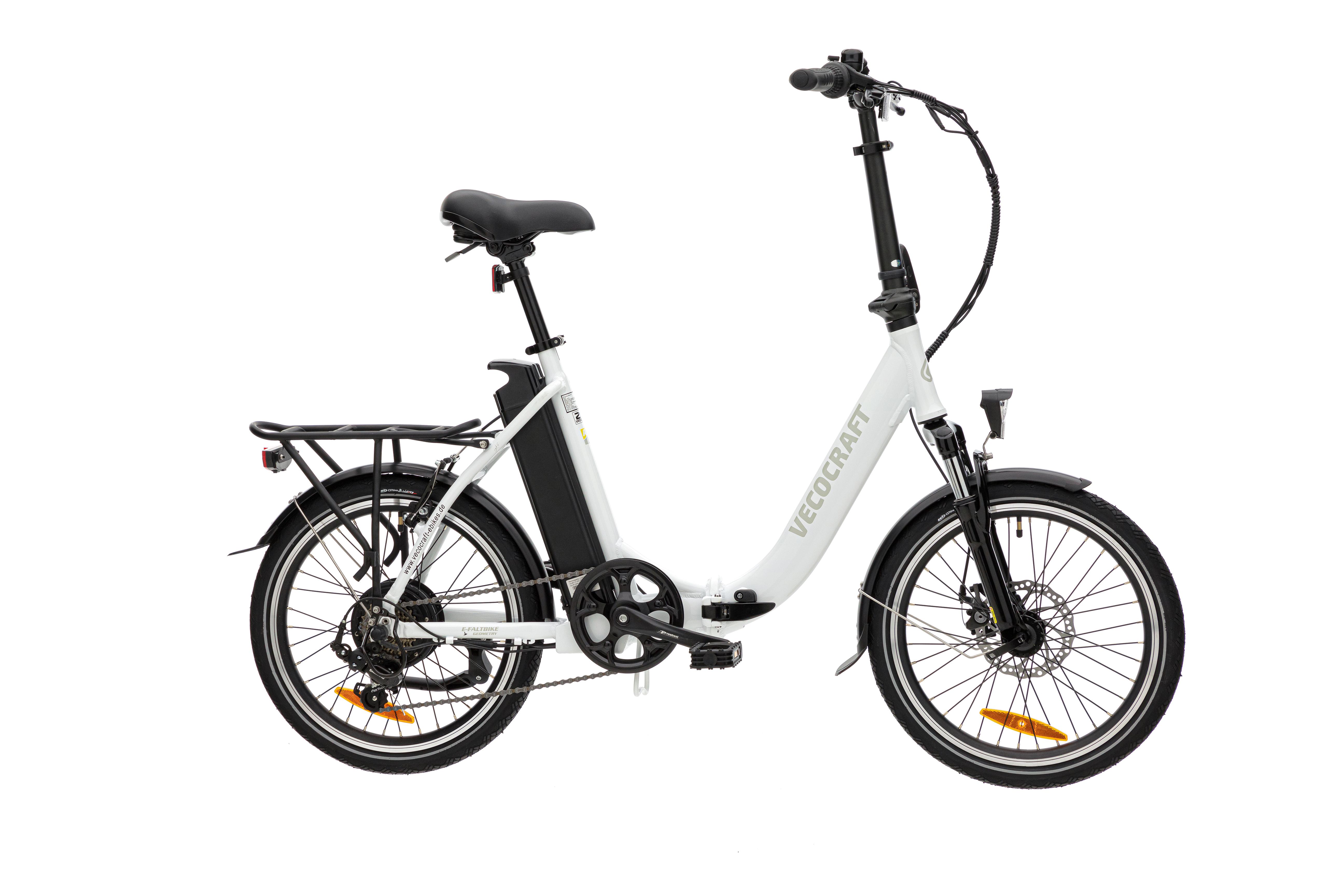 VECOCRAFT EPAX 36V 13Ah Falt-E-Bike mit Federung & 7-Gang Schaltung - 250W Motor, 25 km/h, 100 km Reichweite, LCD-Display, Aluminium-Faltrahmen Weiss