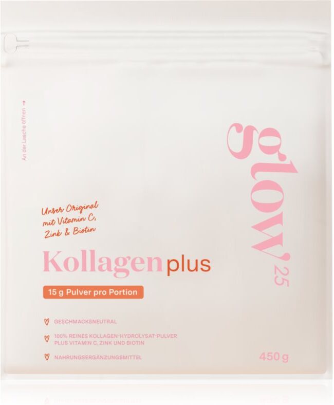 Glow25 Kollagen Plus hydrolysiertes Kollagen mit Vitamin C, Biotin und Zink 450 g