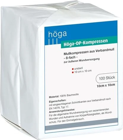 Höga-Kompressen OP 10x10 cm unsteril 8fach 100 St Kompressen