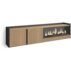Skraut Home, TV-Schrank, 212x50x35 cm, Für TV-Geräte bis zu 80", Elektrokamin XXL rechts, Eiche Schwarz