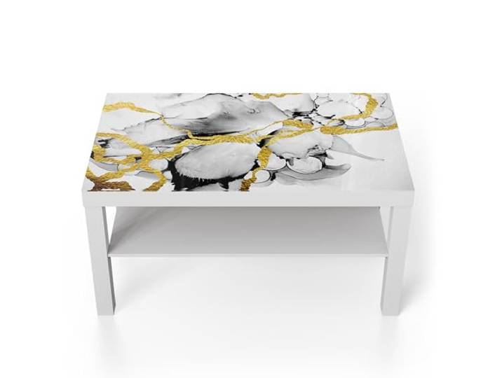 DEQORI Glastisch weiß groß 90x50 cm Motiv Goldene Adern ausgefallener Beistelltisch aus Glas Hochglanz Couchtisch fürs Wohnzimmer moderner Couch Tisch mit Design