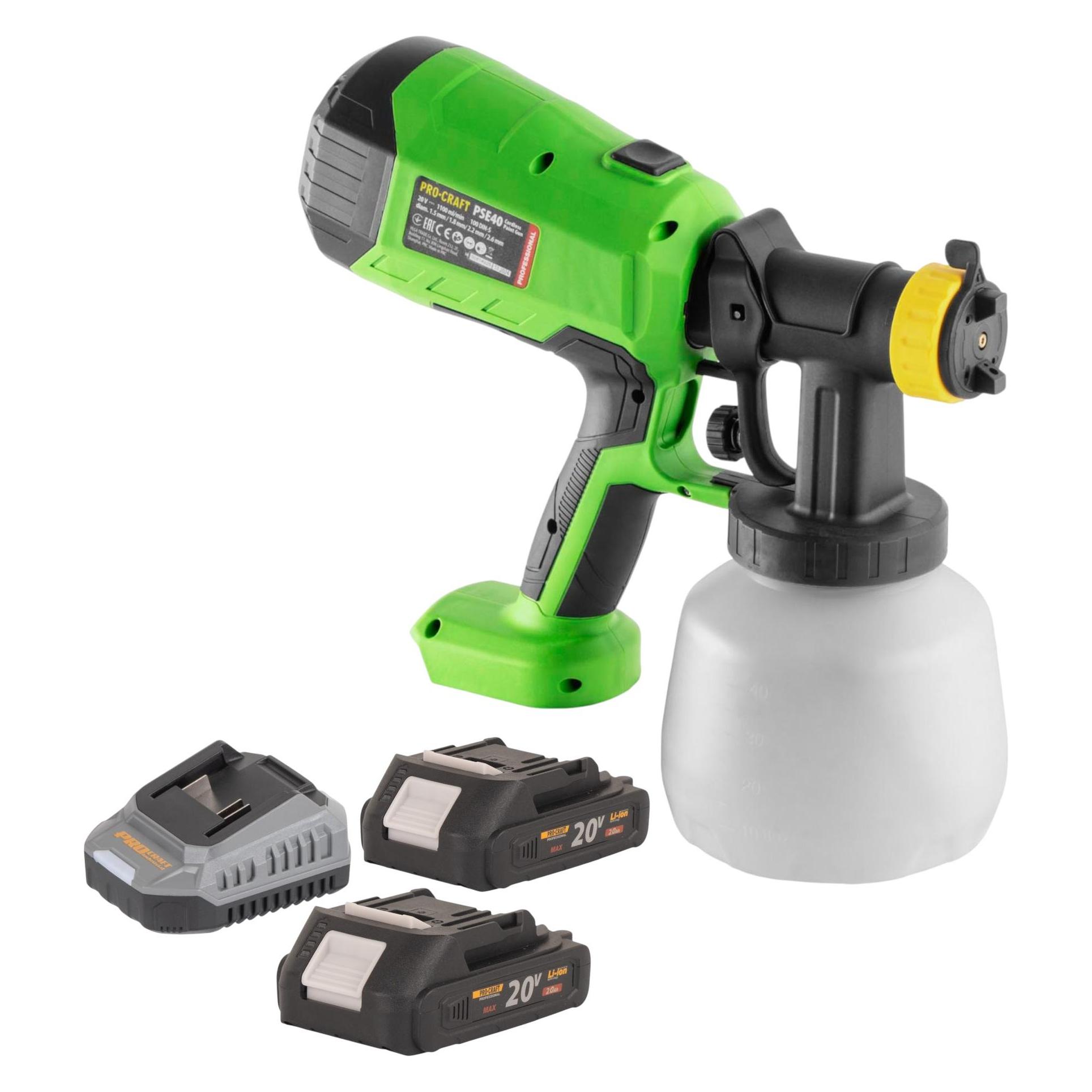 Procraft PSE40bb Akku Farbspritzpistole 20 V + 2x Akku 2,0 Ah + Ladegerät (PSE40bb)