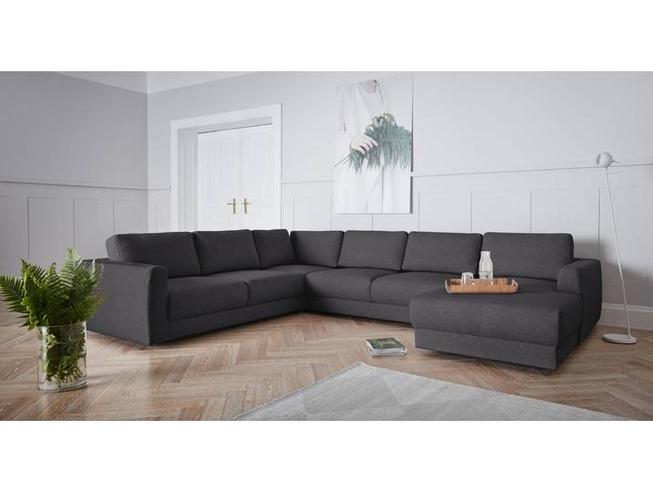Wohnlandschaft, Anthrazit, 348x270 cm, Luxus-Microfaser, Recamiere Rechts, Modern, andas