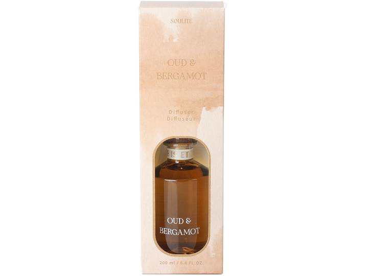 Raumduft Oud&Bergamot 200ml braun - Material: Glas, Rattan