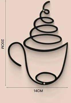Uplift Essentials Metal Black Coffee Cup Wall Art High Definition Modern Silhouette For Kitchen, Cafe, & Coffee Bar Decor style 3