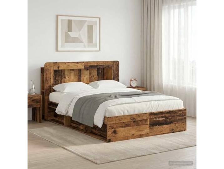 RJPLMFV Bettgestell mit Aufbewahrung, 135 x 190 cm Robustes Holzwerkstoff, Aufbewahrungsschubladen, stabile Latten, einfache Montage