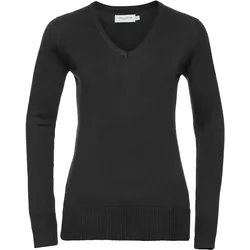 Russell Collection Damen Strickpullover – V-Ausschnitt, black, XL