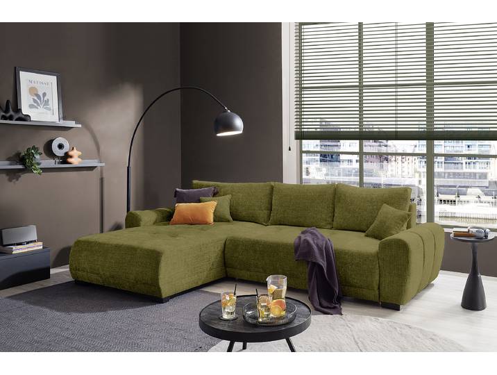 Ecksofa mit Schlaffunktion Grün Chenille Triss 321 x 91 x 184cm Beidseitig montierbar mit Schlaffunktion Modern