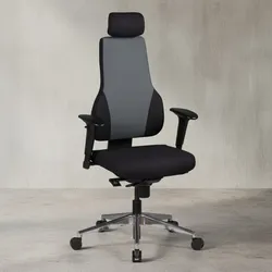 KADIMA DESIGN Chefsessel "Fabio": 3-Punkt-Synchronmechanik, ergonomische Rückenlehne, höhenverstellbare Kopfstütze, Aluminium-Fußkreuz, 120 kg Belastbarkeit.
