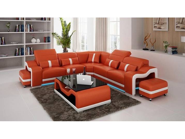 JVmoebel Ecksofa Orange Ledergarnitur mit Kopfkissen für modernen Wohnkomfort, Made in Europa