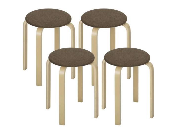 ComfortXL Polsterhocker De-06921 4er-Set stapelbar mit lackierter Oberfläche Braun, Holz, 40x45x40 cm, Wohnzimmer, Sessel, Hocker & Hockerbänke, Sitzhocker