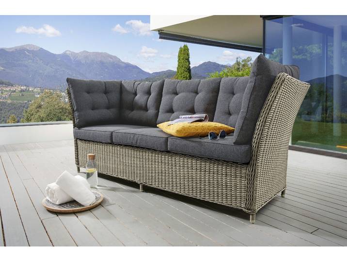 Loungesofa DESTINY PALMA , beige (natur meliert), B:210cm H:83cm T:78cm, Obermaterial: 100% Polyester. Füllung: 100% Polyurethan. Innenseite: 100% Polyester, Sofas, Loungesofa, Aluminium, Polyrattan, 3er Bank, inkl. Auflagen