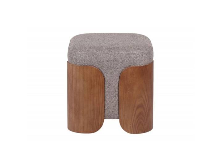 Pouf rond en tissu café et bois Ø35 cm Aubépine - Amadeus