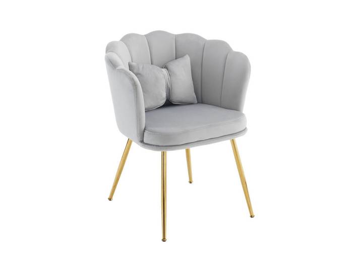 Modfu Sessel 63x58x77 cm in Grau, Samt Blütenblatt, 9 cm Polster, vergoldete Metallbeine, ergonomisch, 58x77x63 cm, Esszimmer, Stühle, Armlehnstühle