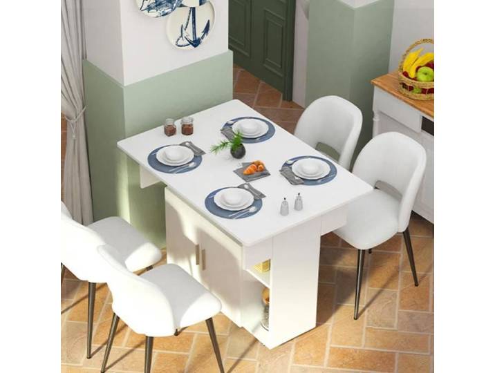 Mipan. Table De Salle À Manger Pliante Multifonctionnelle Avec Compartiment De Rangement 100 X 70 X 78 CM Blanc