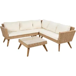 GARTEN-ECKSOFA mit Tisch 6-Sitzer Polyrattan Cremeweiß Vittoria