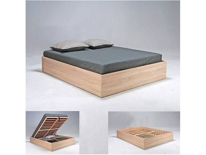 Lit coffre BILBAO 160x200 cm + sommier / Décor chêne blanchi