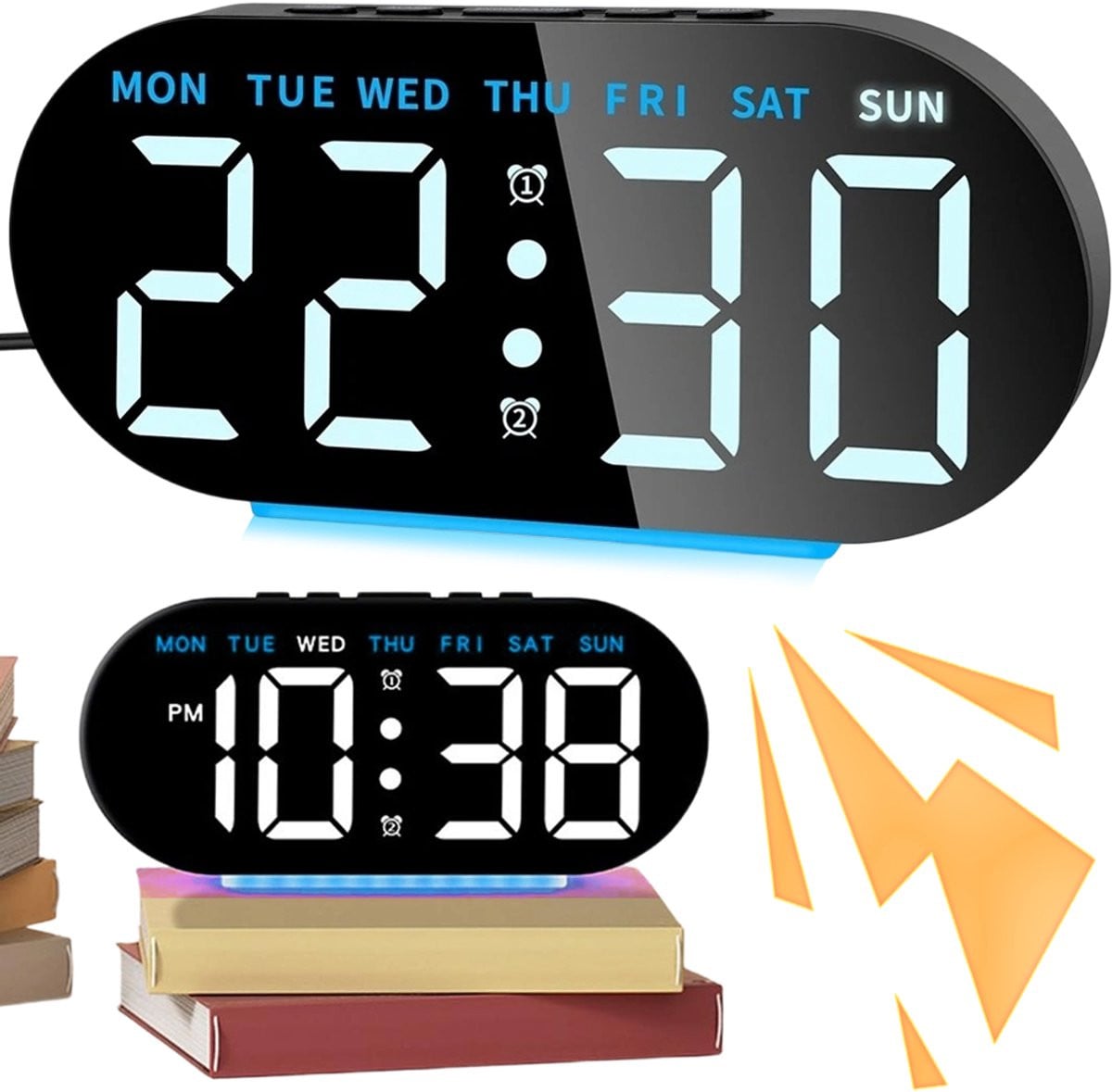 Digitale Wekker LED Klok 7 Inch - Grote Digitale Klok met Dubbel Alarm, Nachtlamp en Temperatuur - Zwart