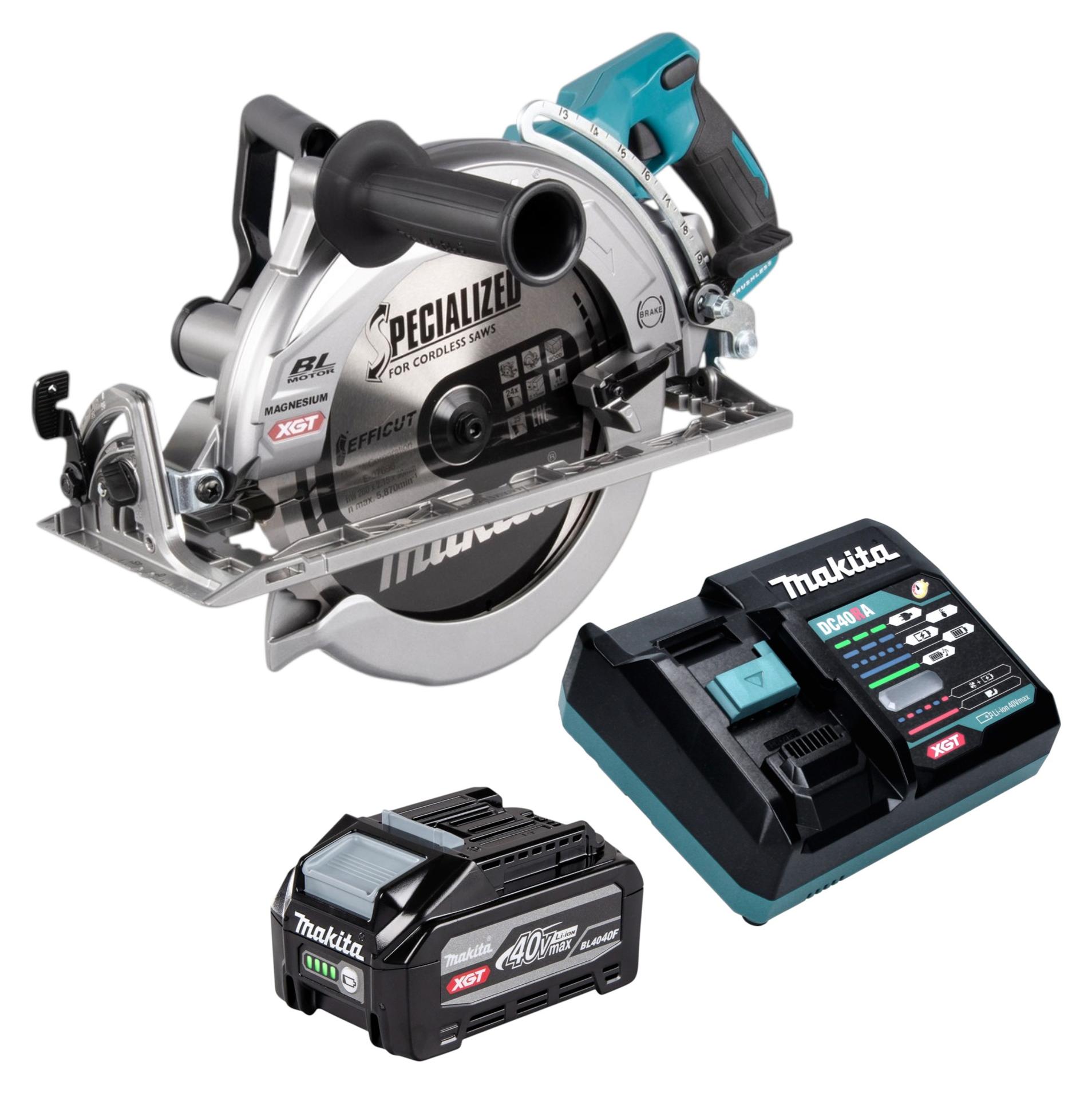 Makita RS 002 GU101 Akku Handkreissäge 40 V max. 260 mm Brushless + 1x Akku 4,0 Ah + Ladegerät