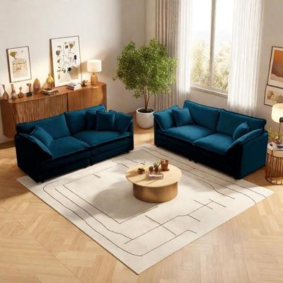 ZWYO HOSIMU 4-Seat Chenille Living Room Sofa Set (Two 2-Seater Sofas) with Solid Wood Frame & Modular Design