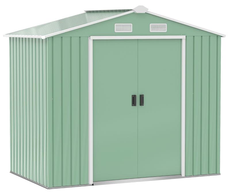 Gartenhaus aus Metall mit Schiebetüren | Farbe: Grün | Abmessungen: 130x213x185 cm