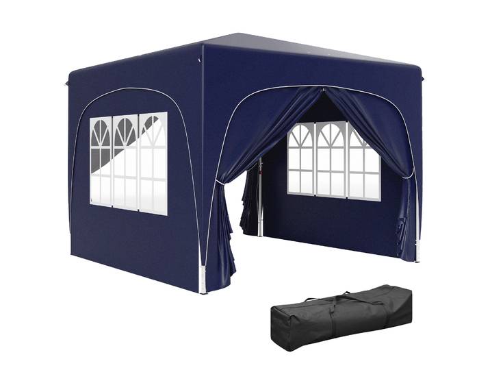 Tente de jardin pliante Outsunny 3x3 m avec panneaux latéraux UPF50+ bleu foncé