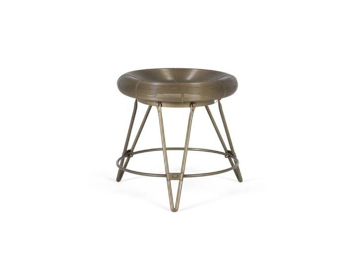 Tabouret bas industriel - Finition bronze vieilli - Gris - Assise circulaire 45 cm - Piètement en métal - Hauteur 45 cm
