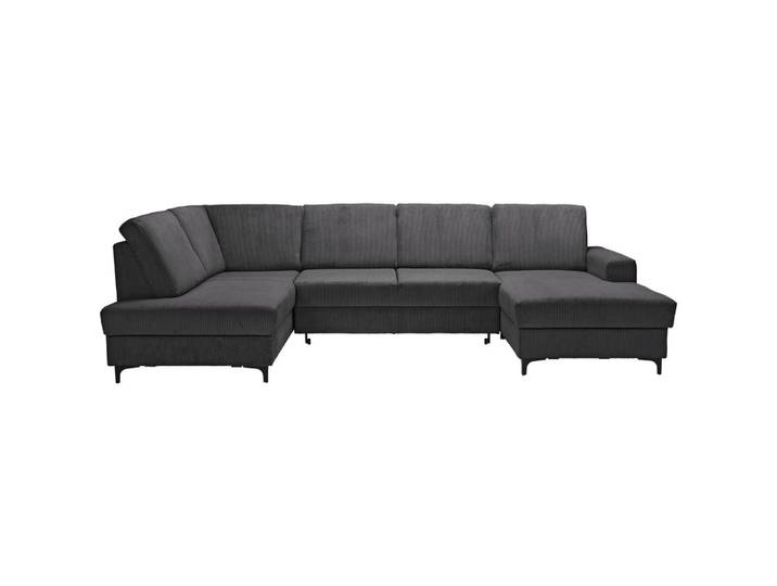 Stylife Wohnlandschaft ink. Funktionen, Dunkelgrau, Metall, Ottomane links, U-Form, 317x185 cm, Made in EU, Rücken echt, Wohnzimmer, Sofas & Couches, Wohnlandschaften, Wohnlandschaft U-Form