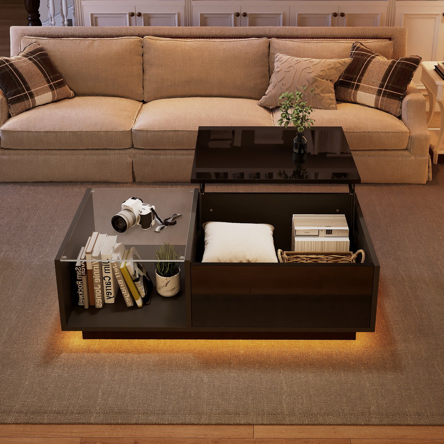 CHICFURN Salontafel met opklapbaar blad en verstelbare hoogte, zwart