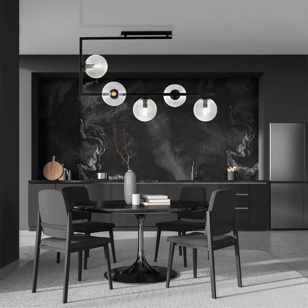Wonderlamp Plafonnier de style moderne avec 5 sphères transparentes Noir 83x55x30cm