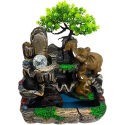 Elephants in Love Tabletop Water Feature with Crystal Ball, Light & Watermill (30x20x35cm)