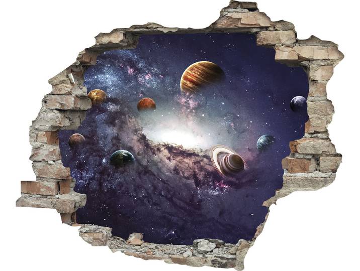 Wandtattoo QUEENCE Planeten , bunt, B:60cm H:50cm T:0,1cm, Wandtattoos, Wandtattoo, Wandsticker, Wandbild, selbstklebend, 3D, Wanddurchbruch
