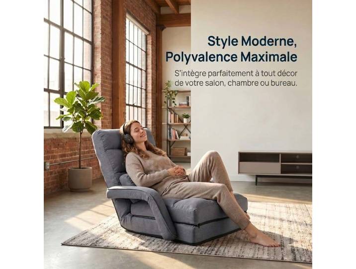 Chaise longue pliable - Modèle multifonction - Dossier inclinable 90°–180° - Structure acier - Coussin mousse 12 cm