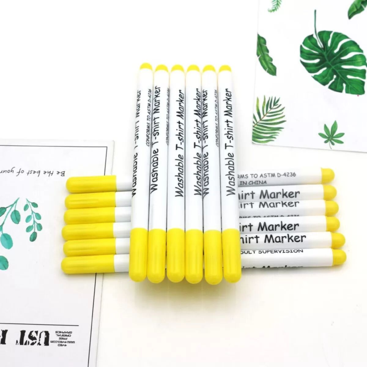INF Lot de 12 Marqueurs Textiles Effaçables à l'Eau pour Couture et Artisanat Jaune