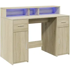 Helloshop26 - Schreibtisch Tisch Arbeitsplatz Computermöbel Schreibtisch mit LED-Beleuchtung Sonoma-Eiche-Holzwerkstoff braun 02_0023422