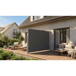 Markise Sicht- und Windschutz Lyon aus Polyester – Windschutzmarkise Aluminium, anthrazit– quadratische Markise – Sichtschutz für Balkon und Terrasse