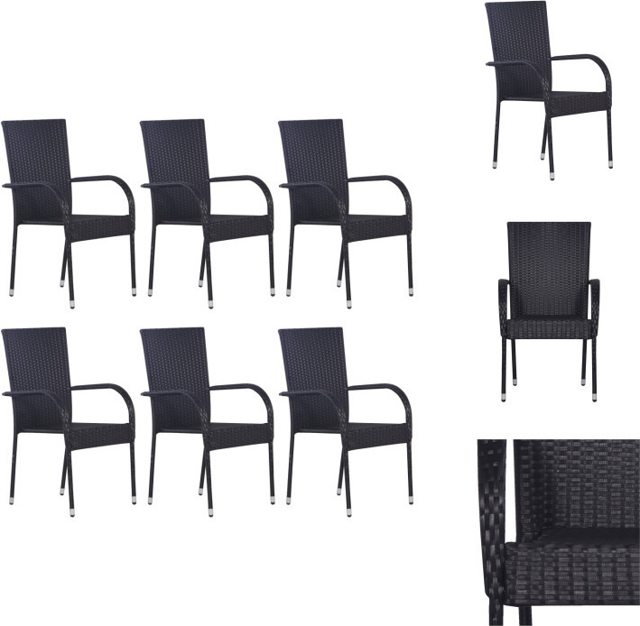 vidaXL Stapelbare Gartenstühle 6 Stk. Poly Rattan Schwarz - Gartenstühle