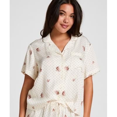 Pyjama HUNKEMÖLLER "Pyjama Jacket Satin", Damen, Gr. M, weiß, 70% Viskose, 30% Lyocell, Homewear-Sets Pyjama